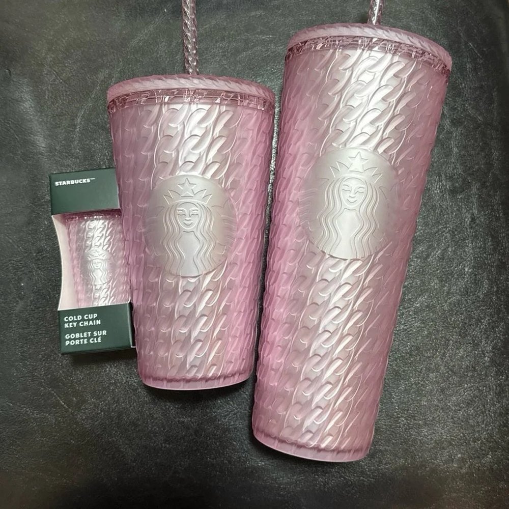 Starbucks 2024 Pink Chain Link Tumbler and Keychain Bundle